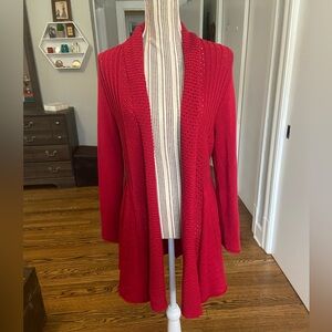 Notations Red Open-Front Textured Knit Cardigan